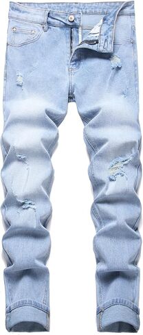 LZLER Mens Ripped Jeans,Distressed Destroyed Slim Fit Straight Leg Denim Pant with Holes in Saudi Arabia