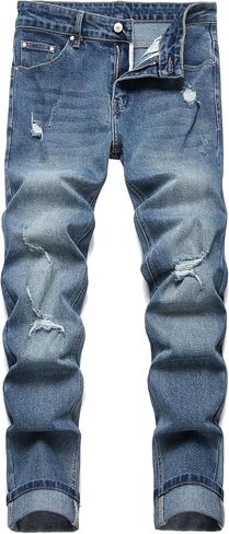 LZLER Mens Ripped Jeans,Distressed Destroyed Slim Fit Straight Leg Denim Pant with Holes in Saudi Arabia