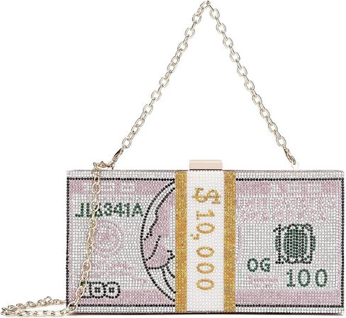 حقيبة يد قابضة بصندوق فاتورة مائة دولار عصرية وحقيبة كتف وحقيبة كروس بحجر الراين وحقيبة يد in Saudi Arabia