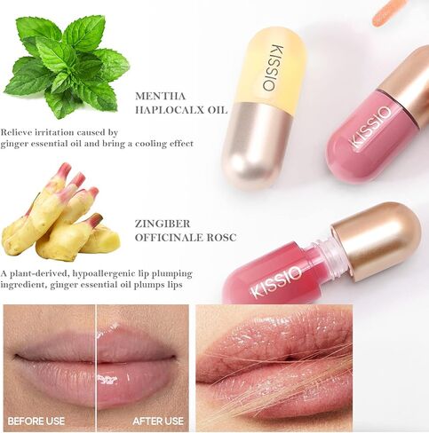 KISSIO Lip Plumper Set,Natural Lip Plumper,Lip Care, Derol Lip Plumper Gloss,Lip Moisturizing Beautiful,Day Ues And Night Ues Set,4PCS Lip Plumper Gloss,5.5 ml*4 in Saudi Arabia