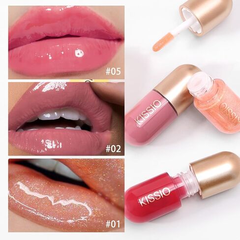 KISSIO Lip Plumper Set,Natural Lip Plumper,Lip Care, Derol Lip Plumper Gloss,Lip Moisturizing Beautiful,Day Ues And Night Ues Set,4PCS Lip Plumper Gloss,5.5 ml*4 in Saudi Arabia