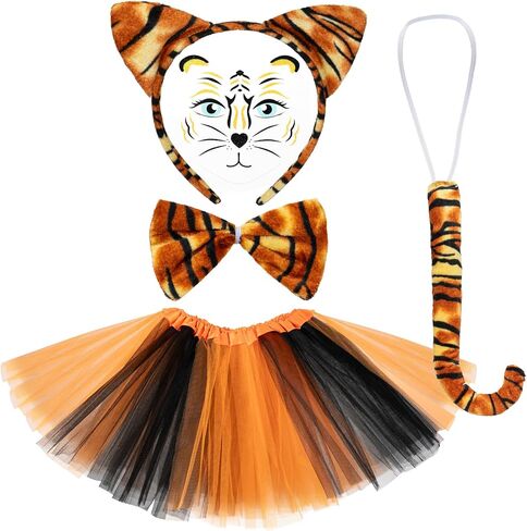 5 Pcs Halloween Costume Set Animal Ears Headband Tail Bowtie Tutu and Animal Face Sticker for Kids Adult Halloween Dress Up in Kuwait