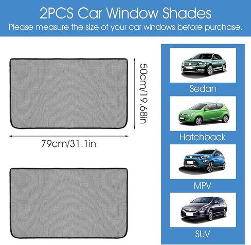 2PCS Magnetic Car Window Shades, Rear Side Window Sun Shades Protection from Heat & UV Breathable Mesh Privacy Shades Auto Curtains Baby Window Screen Covers for Camp Nap Sleep Breastfeeding in Saudi Arabia