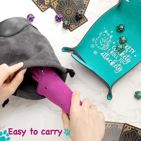 2pcs Cat Dice Rolling Tray Novelty Folding Leather Dice Holder Portable Dice Storage Accessories Decorative Desk Organizer Funny Gift for DND Game Players in Saudi Arabia