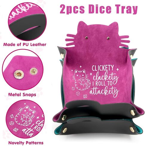 2pcs Cat Dice Rolling Tray Novelty Folding Leather Dice Holder Portable Dice Storage Accessories Decorative Desk Organizer Funny Gift for DND Game Players in Saudi Arabia
