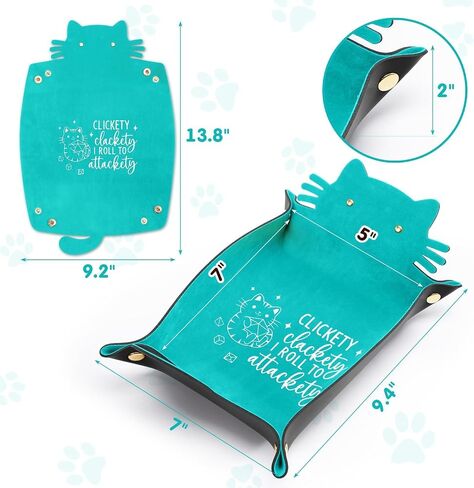 2pcs Cat Dice Rolling Tray Novelty Folding Leather Dice Holder Portable Dice Storage Accessories Decorative Desk Organizer Funny Gift for DND Game Players in Saudi Arabia
