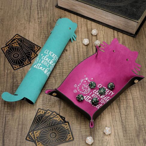 2pcs Cat Dice Rolling Tray Novelty Folding Leather Dice Holder Portable Dice Storage Accessories Decorative Desk Organizer Funny Gift for DND Game Players in Saudi Arabia