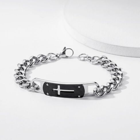 Cross Bracelet for Men Boys, Stainless Steel Cuban Cross Chain Link Bracelet, Bible Verse Christian Jewelry Gifts, Adjustable 7.5-8.5 Inches in Saudi Arabia