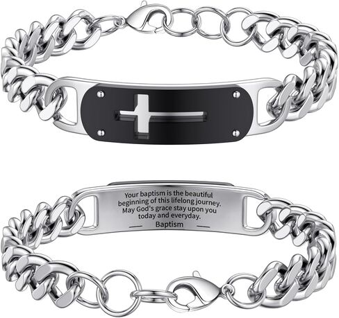 Cross Bracelet for Men Boys, Stainless Steel Cuban Cross Chain Link Bracelet, Bible Verse Christian Jewelry Gifts, Adjustable 7.5-8.5 Inches in Saudi Arabia