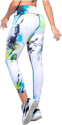 Women's Leggings Colombian Wild Sport & Active Wear Tie Die High Waist Tummy Control Workout LLTD05 SM White in Saudi Arabia