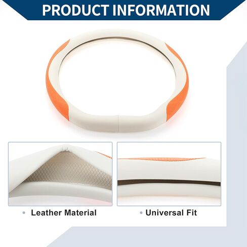 Steering Wheel Cover/Front Steering Wheel Accessories for Car Vehicle/Durable D Shape Leather / 1 Pcs Beige Gray Orange in Saudi Arabia