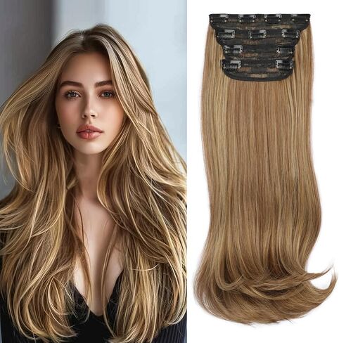 وصلات شعر بمشبك من FREEMEIGE، وصلات شعر سوداء للنساء وصلات شعر ذات طبقات مستقيمة صناعية مقاومة للحرارة وطويلة مموجة للاستخدام اليومي 20 بوصة in Kuwait