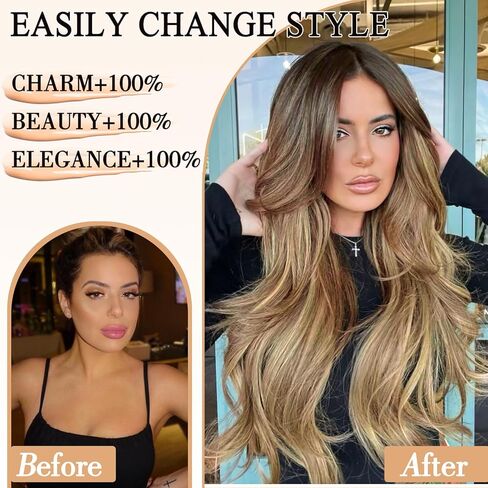 وصلات شعر بمشبك من FREEMEIGE، وصلات شعر سوداء للنساء وصلات شعر ذات طبقات مستقيمة صناعية مقاومة للحرارة وطويلة مموجة للاستخدام اليومي 20 بوصة in Kuwait