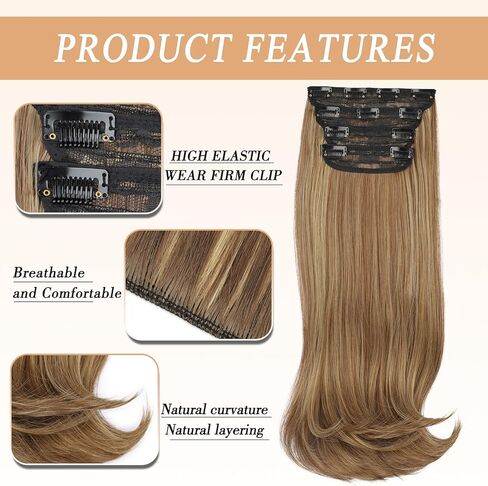 وصلات شعر بمشبك من FREEMEIGE، وصلات شعر سوداء للنساء وصلات شعر ذات طبقات مستقيمة صناعية مقاومة للحرارة وطويلة مموجة للاستخدام اليومي 20 بوصة in Kuwait