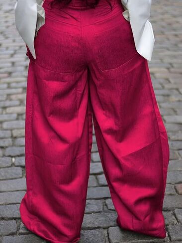 Women's High Waisted Wide Leg Satin Cargo Pants Flowy Trousers with Zipper Pockets in Saudi Arabia