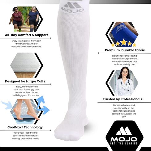 Mojo Premium Compression Socks - Boost Performance & Recovery with 20-30 mmHg Coolmax Support - Medical Quality Socks for Men & Women - Improve Circulation & Reduce Swelling - 1 Pair in Kuwait
