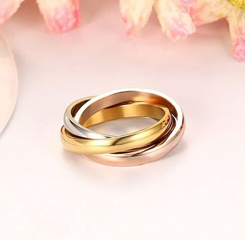 MYNENEY Women Minimalist Promise Ring Triple Interlocked Rolling Rings Size 4-12 in Kuwait
