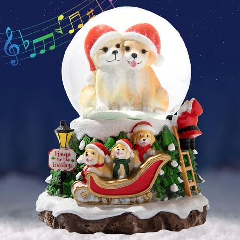 iHeartDogs Home for The Holidays Christmas Musical، Water Glittering Dog Snow Globe - يلعب 7 أغاني عطلة تقليدية بما في ذلك أجراس جلجل وأضواء متغيرة الألوان in Kuwait