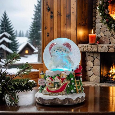 iHeartDogs Home for The Holidays Christmas Musical، Water Glittering Dog Snow Globe - يلعب 7 أغاني عطلة تقليدية بما في ذلك أجراس جلجل وأضواء متغيرة الألوان in Kuwait