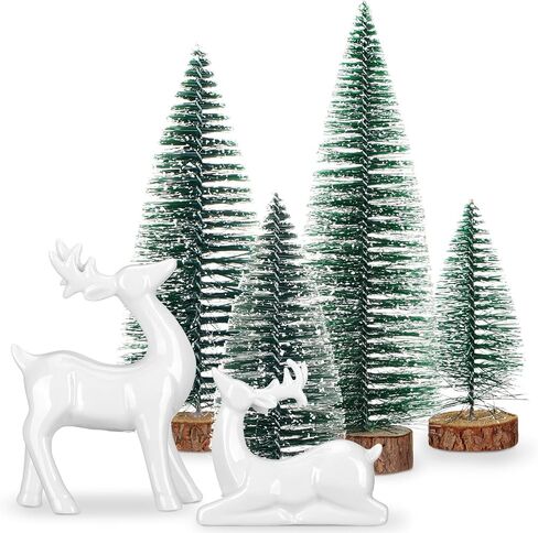 Wesiti 2 Pcs Ceramic Christmas Reindeer Figurines 4 Pcs Mini Christmas Pine Tree Reindeer Decor Deer Statue Sculpture Tabletop Ornaments for Home Mantel Shelves Decor in Saudi Arabia