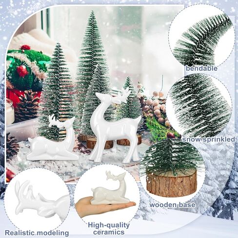 Wesiti 2 Pcs Ceramic Christmas Reindeer Figurines 4 Pcs Mini Christmas Pine Tree Reindeer Decor Deer Statue Sculpture Tabletop Ornaments for Home Mantel Shelves Decor in Saudi Arabia