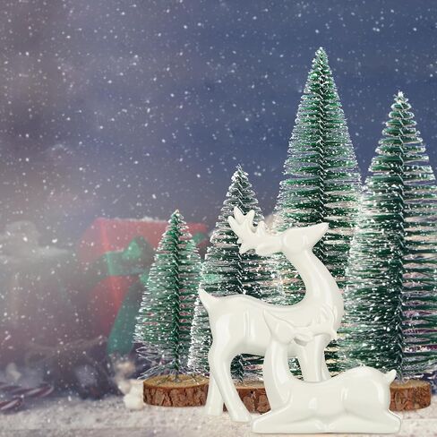 Wesiti 2 Pcs Ceramic Christmas Reindeer Figurines 4 Pcs Mini Christmas Pine Tree Reindeer Decor Deer Statue Sculpture Tabletop Ornaments for Home Mantel Shelves Decor in Saudi Arabia