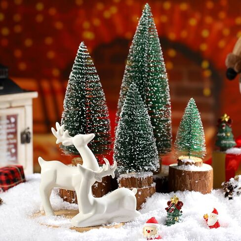 Wesiti 2 Pcs Ceramic Christmas Reindeer Figurines 4 Pcs Mini Christmas Pine Tree Reindeer Decor Deer Statue Sculpture Tabletop Ornaments for Home Mantel Shelves Decor in Saudi Arabia