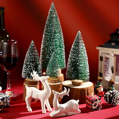 Wesiti 2 Pcs Ceramic Christmas Reindeer Figurines 4 Pcs Mini Christmas Pine Tree Reindeer Decor Deer Statue Sculpture Tabletop Ornaments for Home Mantel Shelves Decor in Saudi Arabia
