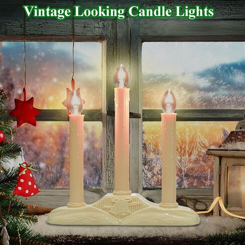 Vintage Christmas Candle Light-3 Light Electric Window Candle Light Ivory/Cream Candle Candolier with 4 C7 Bulbs(2 Spare) for Home Christmas Decorations Holiday Party in Saudi Arabia