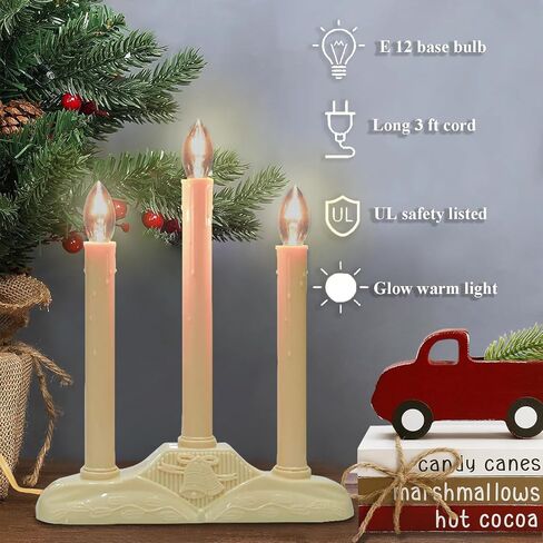 Vintage Christmas Candle Light-3 Light Electric Window Candle Light Ivory/Cream Candle Candolier with 4 C7 Bulbs(2 Spare) for Home Christmas Decorations Holiday Party in Saudi Arabia