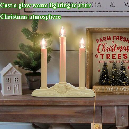 Vintage Christmas Candle Light-3 Light Electric Window Candle Light Ivory/Cream Candle Candolier with 4 C7 Bulbs(2 Spare) for Home Christmas Decorations Holiday Party in Saudi Arabia