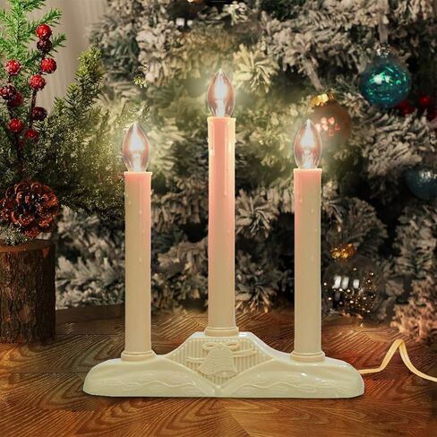 Vintage Christmas Candle Light-3 Light Electric Window Candle Light Ivory/Cream Candle Candolier with 4 C7 Bulbs(2 Spare) for Home Christmas Decorations Holiday Party in Saudi Arabia