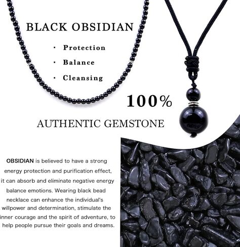 2Pcs Black Obsidian Necklace - Beaded Necklace for Men - Protection Necklace Men Choker Necklaces Obsidian Beads Pendant Jewelry Gifts for Men in Saudi Arabia