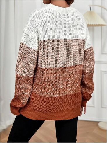 MakeMeChic Women's Maternity Sweater Tops Color Block Striped Long Sleeve Round Neck Pregnancy Knit Tops in Saudi Arabia