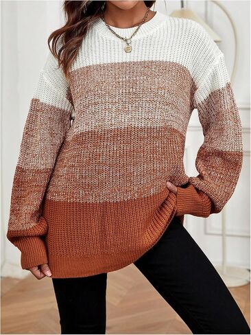 MakeMeChic Women's Maternity Sweater Tops Color Block Striped Long Sleeve Round Neck Pregnancy Knit Tops in Saudi Arabia