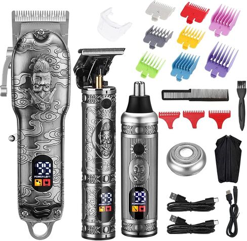 Lanumi Hair Clippers for Men Cordless Hair Trimmer Beard Trimmer/Nose Trimmer Professional T-Blade Trimmer USB Rechargeable Hair Cutting Grooming Kit Barber Clippers Set LED Display in Saudi Arabia