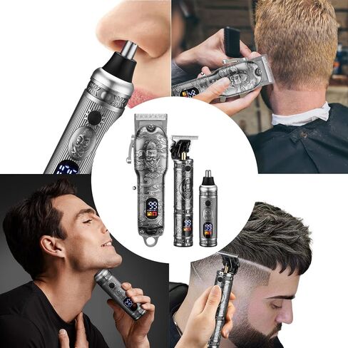 Lanumi Hair Clippers for Men Cordless Hair Trimmer Beard Trimmer/Nose Trimmer Professional T-Blade Trimmer USB Rechargeable Hair Cutting Grooming Kit Barber Clippers Set LED Display in Saudi Arabia