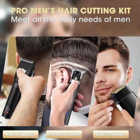 Lanumi Hair Clippers for Men Cordless Hair Trimmer Beard Trimmer/Nose Trimmer Professional T-Blade Trimmer USB Rechargeable Hair Cutting Grooming Kit Barber Clippers Set LED Display in Kuwait