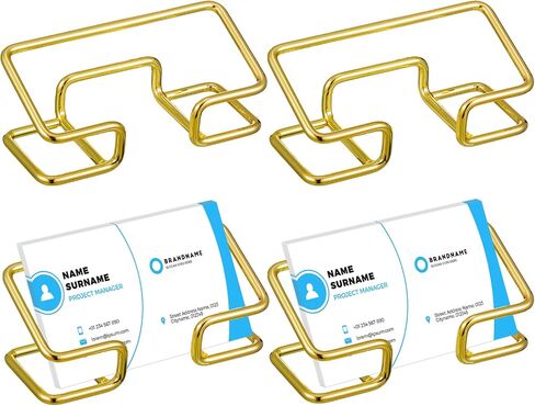 Geyoga 4 Pcs Metal Business Card Holder for Desk Modern Display Desktop Business Card Stands Business Name Cards Display Holders Name Card Organizer for Women Men Office Home Decoration (Gold) in Saudi Arabia