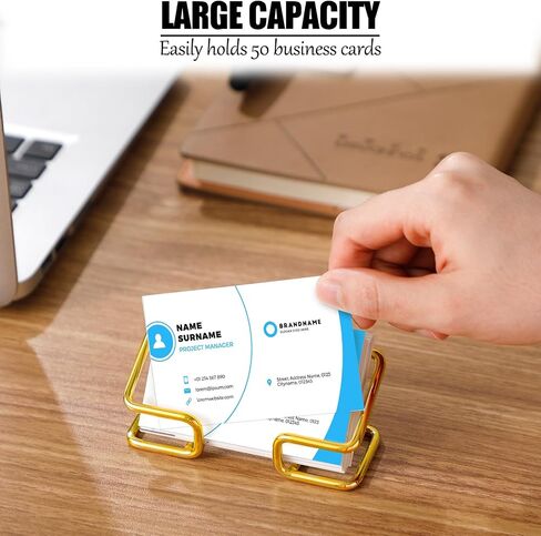 Geyoga 4 Pcs Metal Business Card Holder for Desk Modern Display Desktop Business Card Stands Business Name Cards Display Holders Name Card Organizer for Women Men Office Home Decoration (Gold) in Saudi Arabia