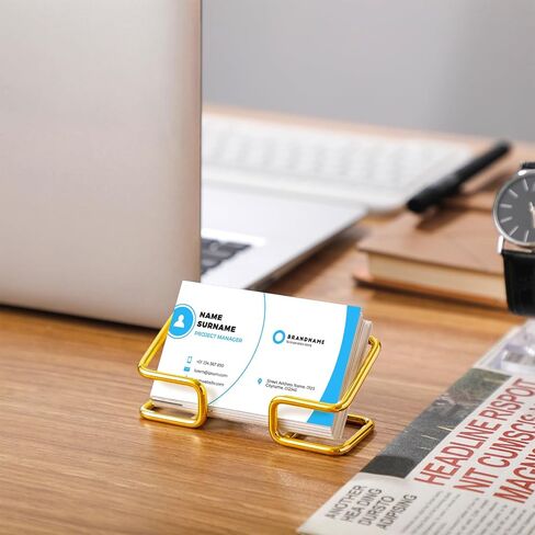 Geyoga 4 Pcs Metal Business Card Holder for Desk Modern Display Desktop Business Card Stands Business Name Cards Display Holders Name Card Organizer for Women Men Office Home Decoration (Gold) in Saudi Arabia