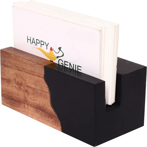 حامل بطاقات العمل للمكتب - حامل عرض بطاقات العمل من الراتنج والخشب للمكتب، منظم بطاقات العمل المكتبي، (أسود) in Saudi Arabia