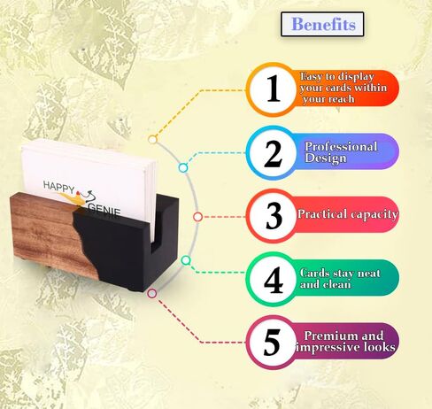 حامل بطاقات العمل للمكتب - حامل عرض بطاقات العمل من الراتنج والخشب للمكتب، منظم بطاقات العمل المكتبي، (أسود) in Saudi Arabia