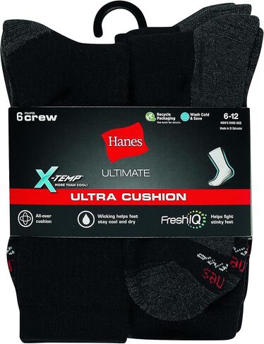 Hanes Men Ultra Cushion FreshIQ Odor Control with Wicking Crew Socks, 6-Pair Pack in Saudi Arabia