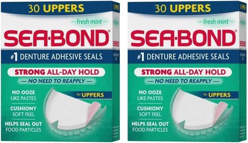 Sea Bond Secure Denture Adhesive Seals, Fresh Mint Uppers, Zinc-Free, All-Day-Hold, Mess-Free, 30 Count (Pack of 1) in Saudi Arabia