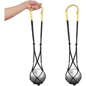 SAVITA 2pcs Shot Put Carrier, Track and Field Net Shot Put Bags with Adjustable Carrying Handle Shot Put Carrying Case Suitable for 12lb Shot Put Ball, Shot Put Ball Not Included (Black & Yellow)