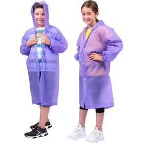 CAMPACE Kids Raincoat - Rain Poncho Kids for Boys and Girls with Hood - Portable Reusable Raincoats - Rain Jacket - EVA - 2 Packs Purple in Kuwait