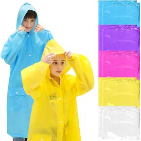 10 عبوات من معاطف المطر للأطفال من مادة EVA قابلة لإعادة الاستخدام مع غطاء رأس وأكمام سترات المطر المحمولة للأطفال الأولاد والبنات، 5 ألوان in Kuwait