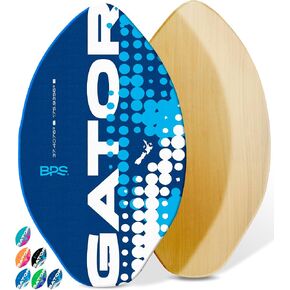 BPS New Zealand ‘Gator’ Skimboard with Colored EVA Grip Pad and High Gloss Clear Coat Wooden Skim Boards for Kids and Adults | Choose from 3 Sizes and Traction Pad Color