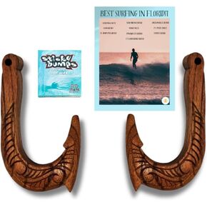 Trader Cay Surfboard Wall Mount Bundle - Hawaiian Hooks Surfboard Wall Mount, 1 bar of Sticky Bumps Base Coat Surfboard Wax and Access to The Best Surfing in Florida Guide. in Saudi Arabia